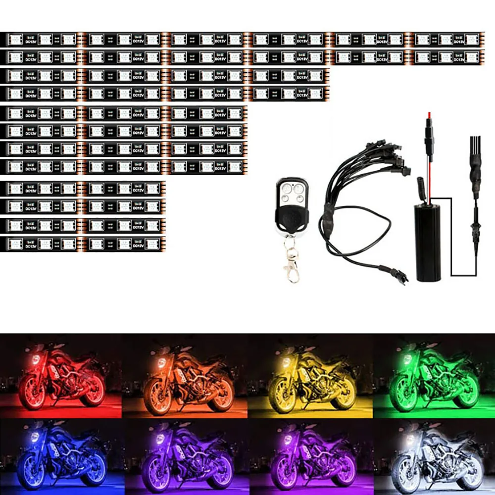 

12pcs/set Motorcycle LED Neon Strip Lights RGB Wireless Remote Control Flexible Under Glow Moto Decorative Strip Kit Waterproof
