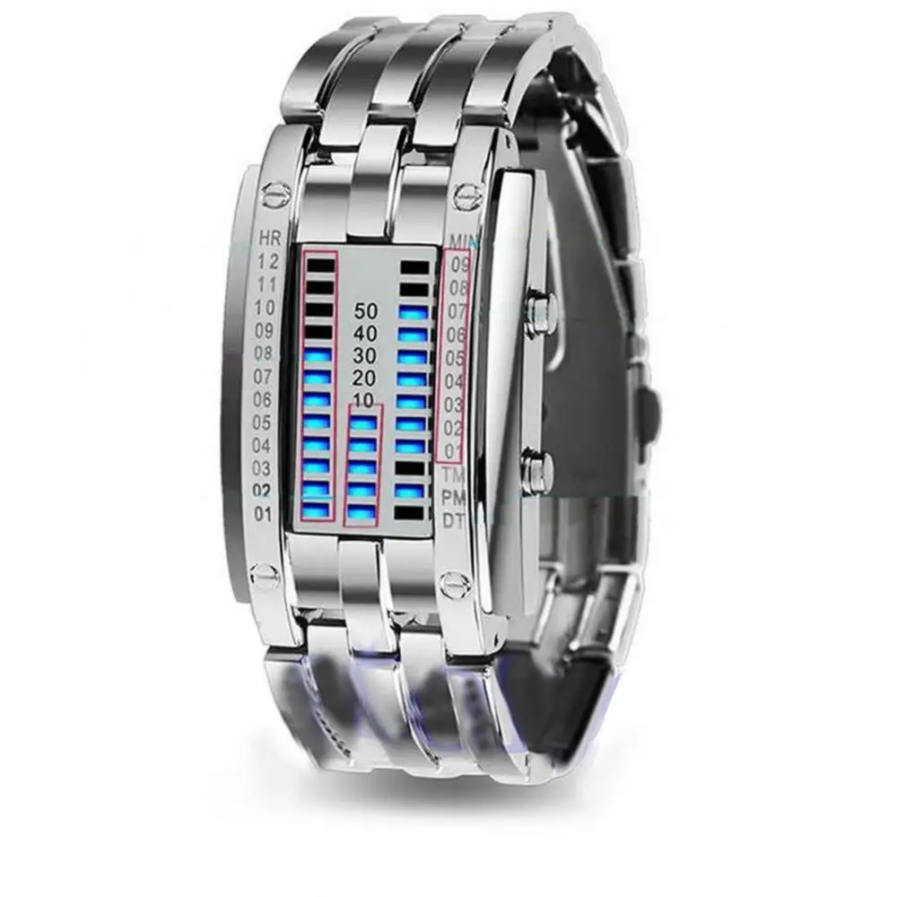

Men Women Creative Stainless Steel LED Date Bracelet Watch Binary Wristwatch