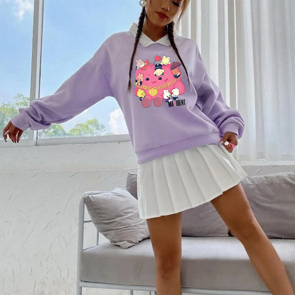 

Stray Kids Maxident Case 143 Skz Printed Fake Two-Piece Hoodie Polo Sweatshirt Woman