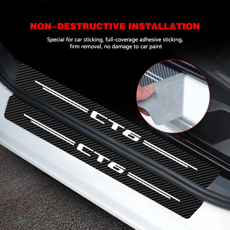 

4 PCs/set Carbon Fiber Protection Stickers Car Door Sill Sticker For Cadillac CT6 Anti-scratch Decoration Style Auto Interior