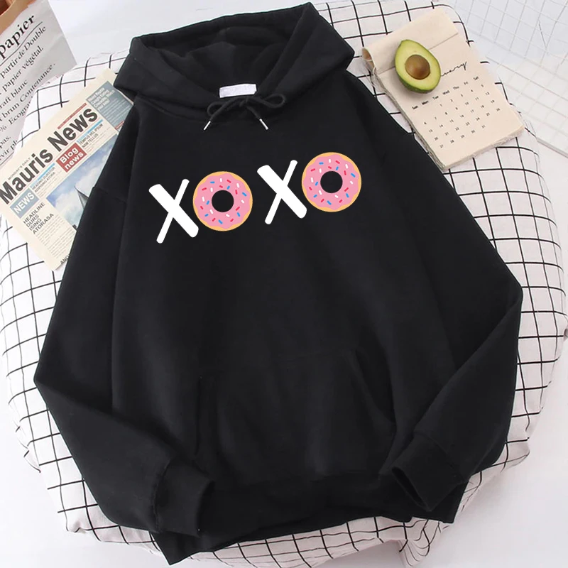 

Толстовка с капюшоном для пар, повседневная одежда с принтом XOXO для влюбленных, с забавным принтом в виде пончика, с графическим принтом, для...