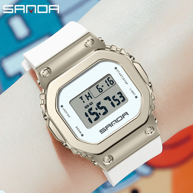 Sanda Fashion Trend Electronic Single Movement Small Square Waterproof Movement with raise hand lamp function  waches women