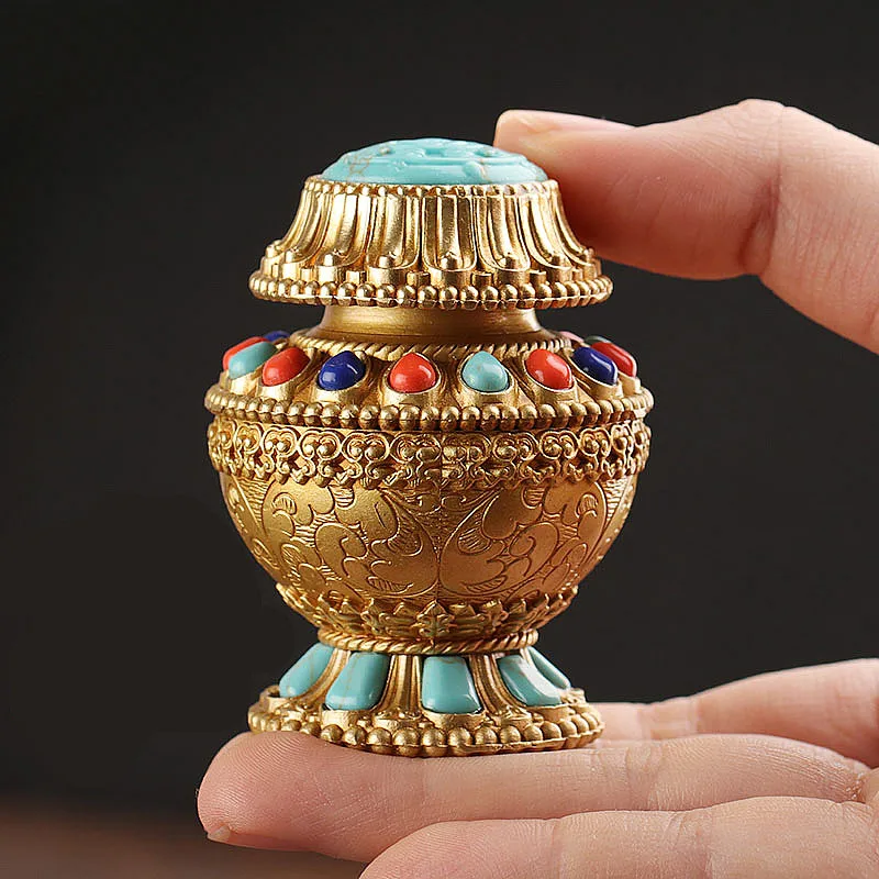 

6cm/4cm Pure Copper Tibetan Supplies Exquisite Mini Small Lotus Ruyi Treasure Moni Bottle Crafts for Temple Decorations