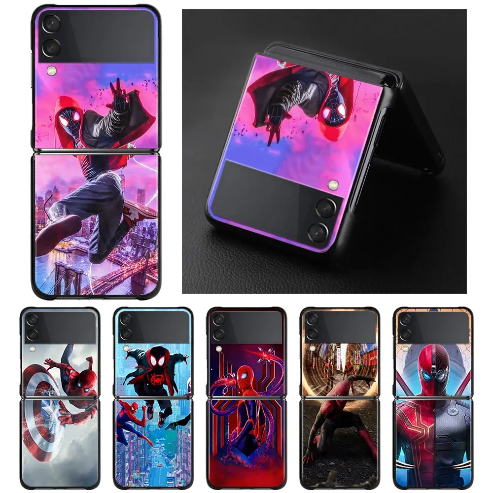 

Black Phone Case For Samsung Galaxy Z Flip3 5G zflip 3 zflip 5G Folding Caso Hard PC Shockproof Capa Marvel Spider Man per