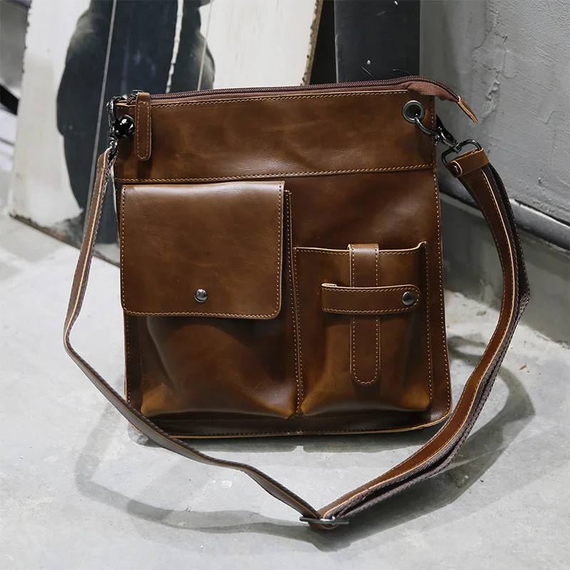 New Men Pu Leather Shoulder Messenger Cross Body Vintage Male 2023 Business Bags