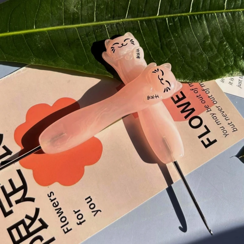 Крючки для вязания милая ручка в виде кошки из смолы алюминиевые спицы крючком