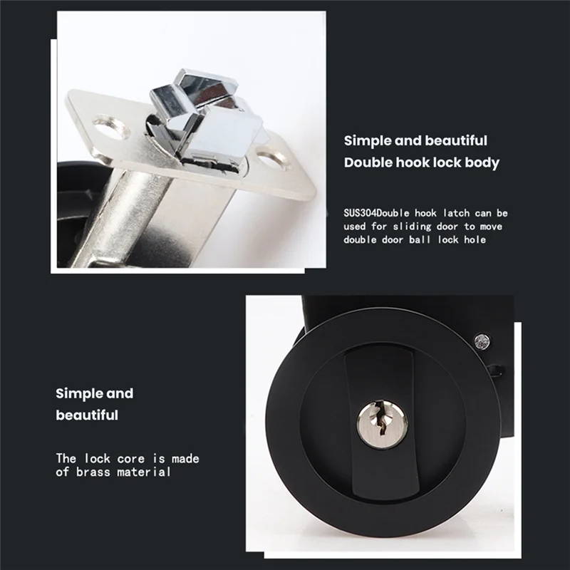 Раздвижной Карманный дверной замок черный круглый карманный с ключами