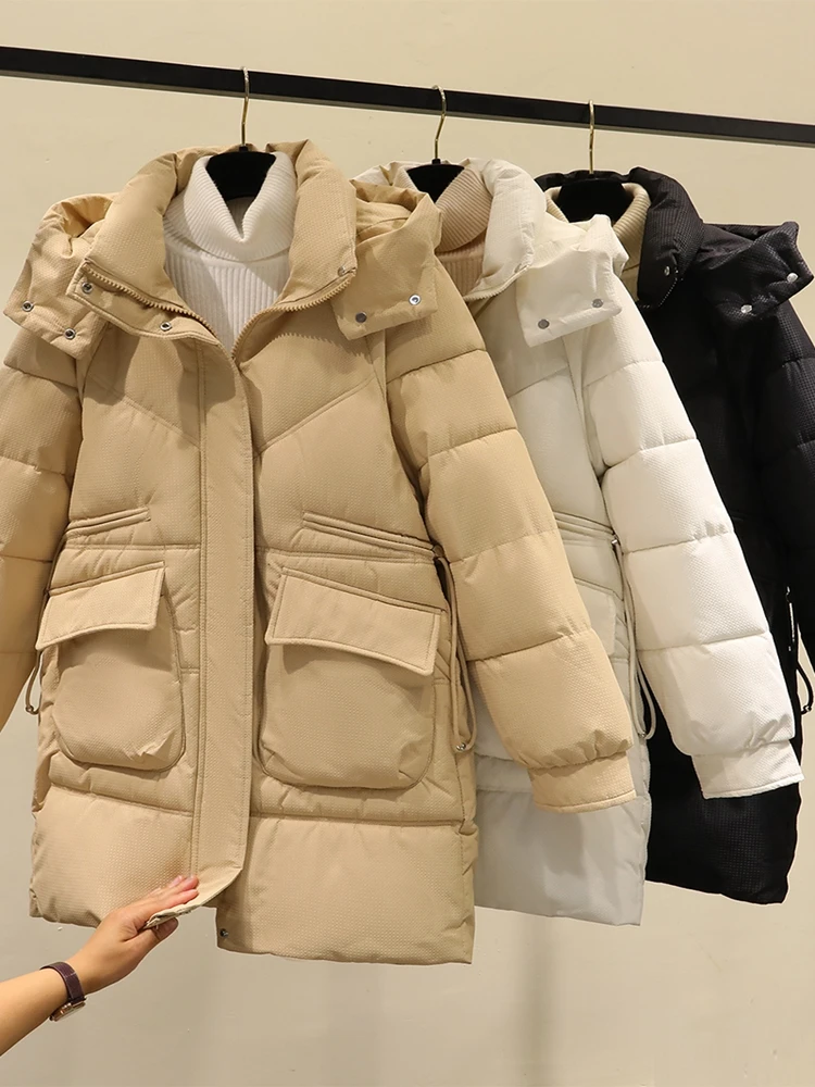 

Корейская мода, зимнее пальто, женская куртка, новинка 2023, теплая Женская парка с капюшоном, Женская свободная пуховая хлопковая куртка