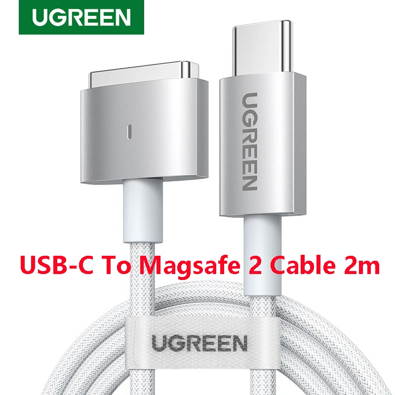 Ugreen светодиодный магнитный кабель для зарядки USB C на MagSafe 2, зарядное устройство PD для адаптера питания Apple MacBook Air, 2 м, плетеный нейлоном.