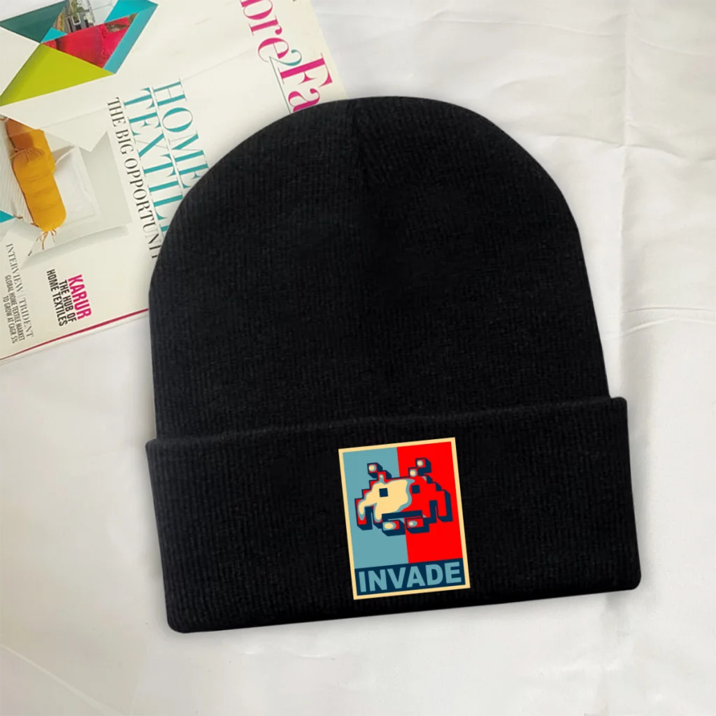 

Space Invaders Airplane Game Skullies Beanies Caps Retro Knitted Winter Warm Bonnet Hats Unisex Ski Cap