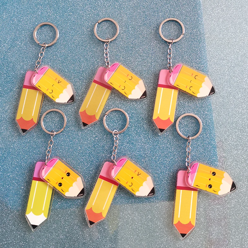 

wholesale stock pencil keychain blank fillable pencil face keychain teacher keychain lanyard teacher keychains bulk