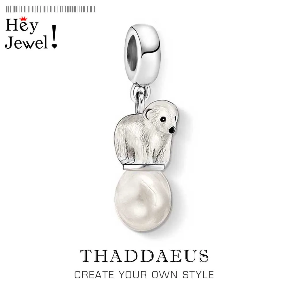 

Women Jewelry Cute Polar Bear With Pearl Charm Pendant Accessories 925 Sterling Silver Animal Gift Fit Bracelet Necklace
