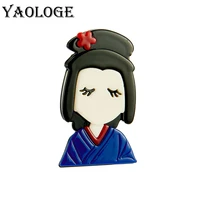 yaologe acrylic kimono temperament lady brooch for women exaggerated cartoon cute badge lapel brooch pin jewelry gift