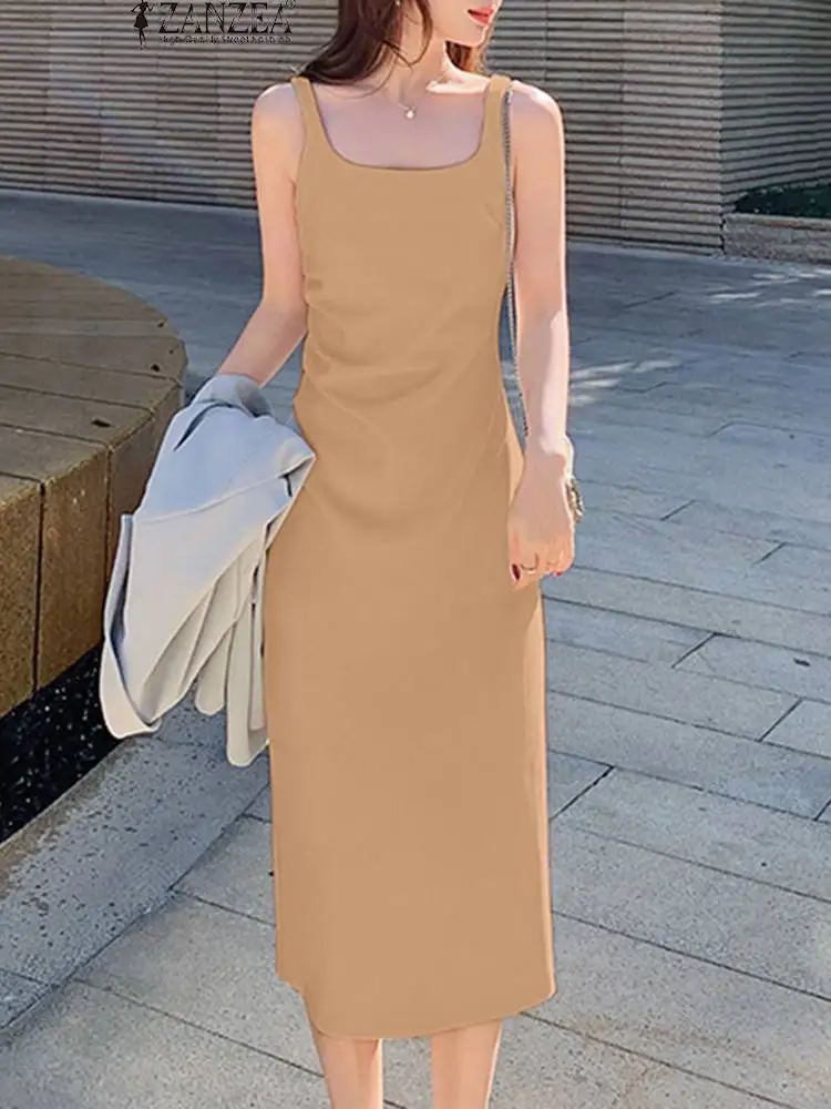 

Платье ZANZEA женское без рукавов, пикантный Элегантный Приталенный сарафан, повседневное офисное облегающее средней длины, лето