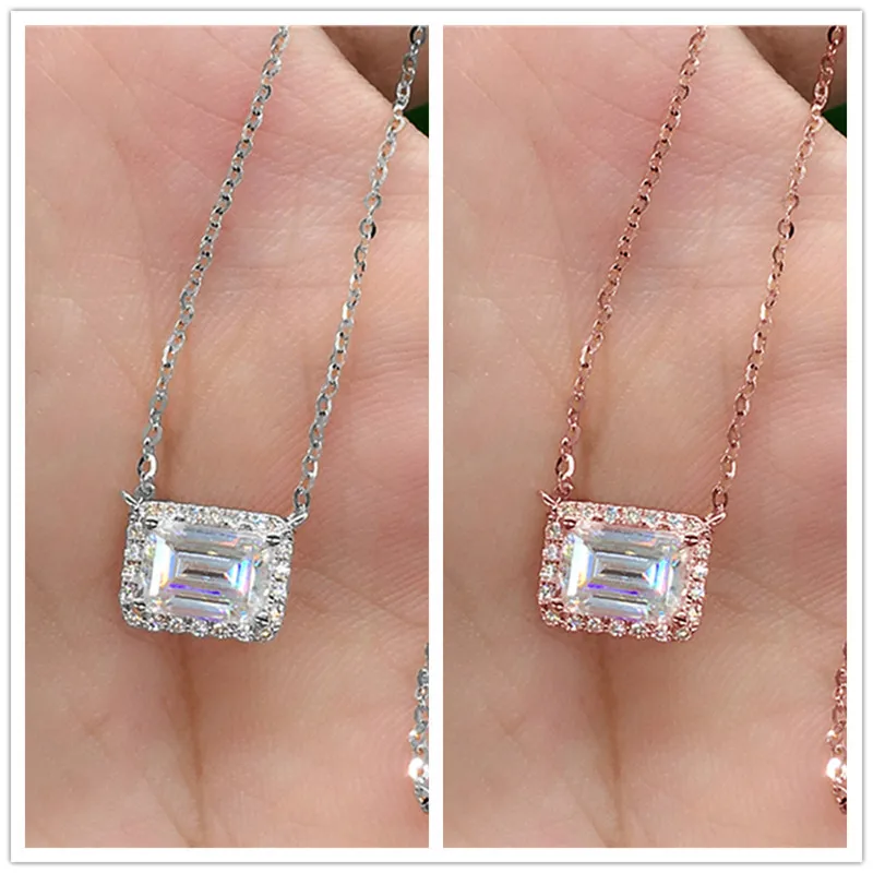 

Ne'w New Trendy Square Cubic Zirconia Necklace Women Geometric Shaped Pendant Versatile Luxury Female Wedding Jewelry