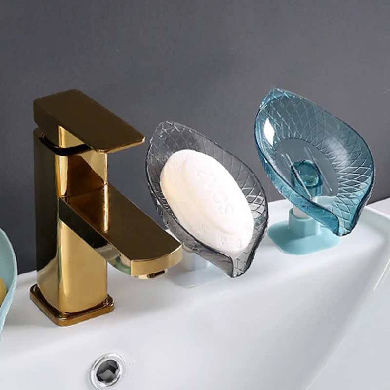 

Leaf Shape Sucker Soap Holder Punch-free Bathroom Drain Soap Dish Plastic Sponge Soap Box Tray Container Bathroom Accessories