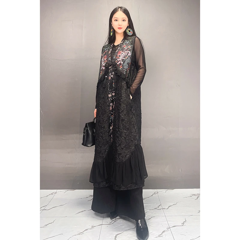 2024 Autumn New Trend Fashion Vest Sleeveless Dress Loose Fake Two-Piece Casual Outerwear