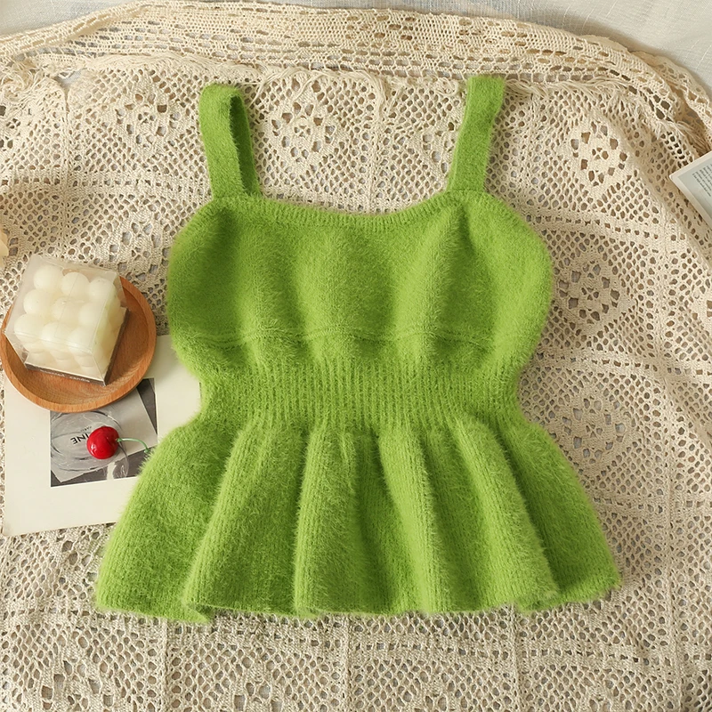 

Fashion Women's Plush Velvet Camisole Vest 2023 New Autumn Winter Short Sleeveless Strapless Knit Solid Color Crop Top Women