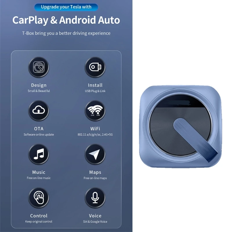 

High-Definition Wireless CarPlay-Adapter for Model 3 Y S X Car Screen Support USB Connect Voice Control Online Universal