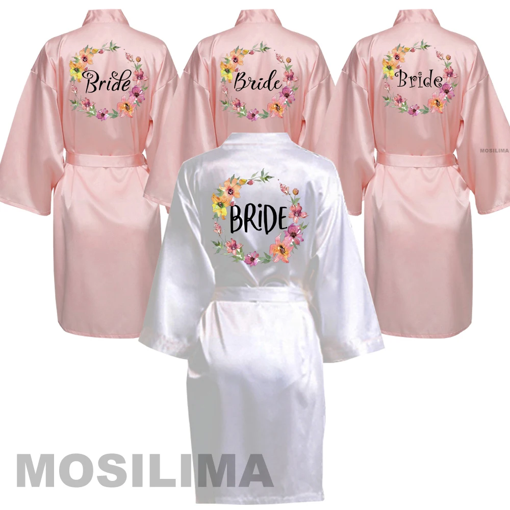 

Wedding Party Team Bride Robe Kimono Satin Pajamas Bridesmaid Bathrobe CH005