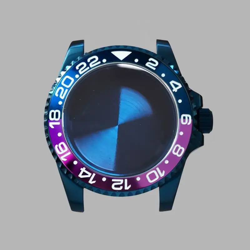 Blue SUB Watch Case Sapphire Crystal Glass Fits NH35 NH36 7S26 4R Japan Automatic Movement 28.5mm Dial Crown at 3.0 Oclock Cases