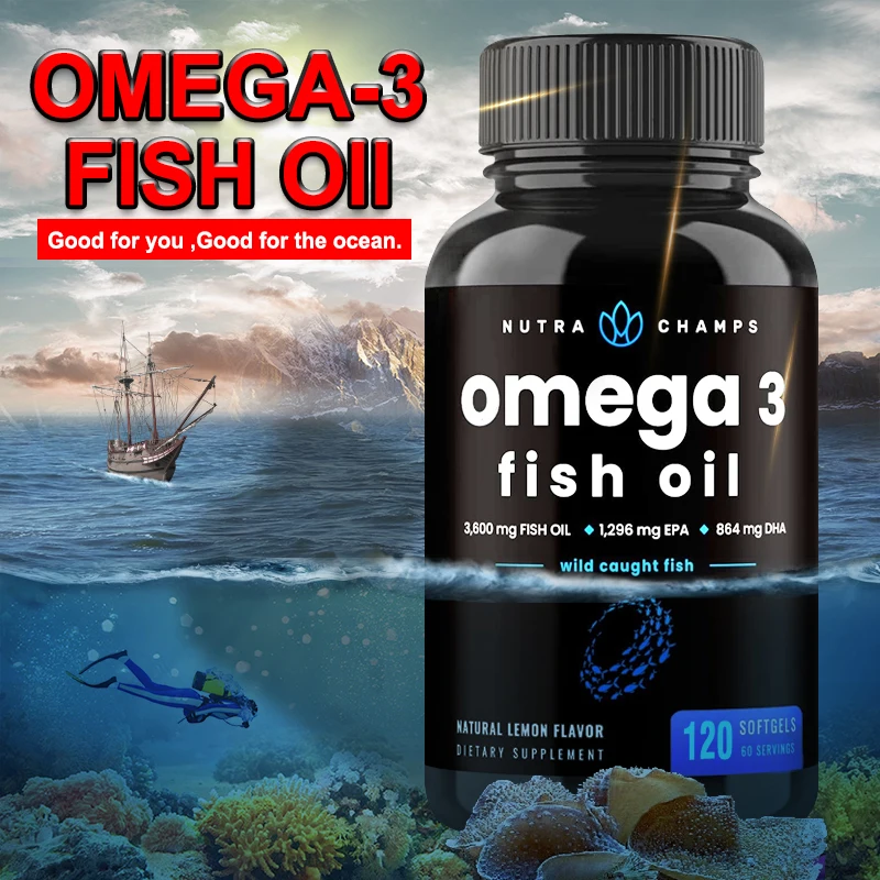 

Omega 3 Fish Oil - Fish Oil Supplement EPA & DHA Fatty Acids From Wild Alaskan Pollock - Heart, Brain & Immune Support