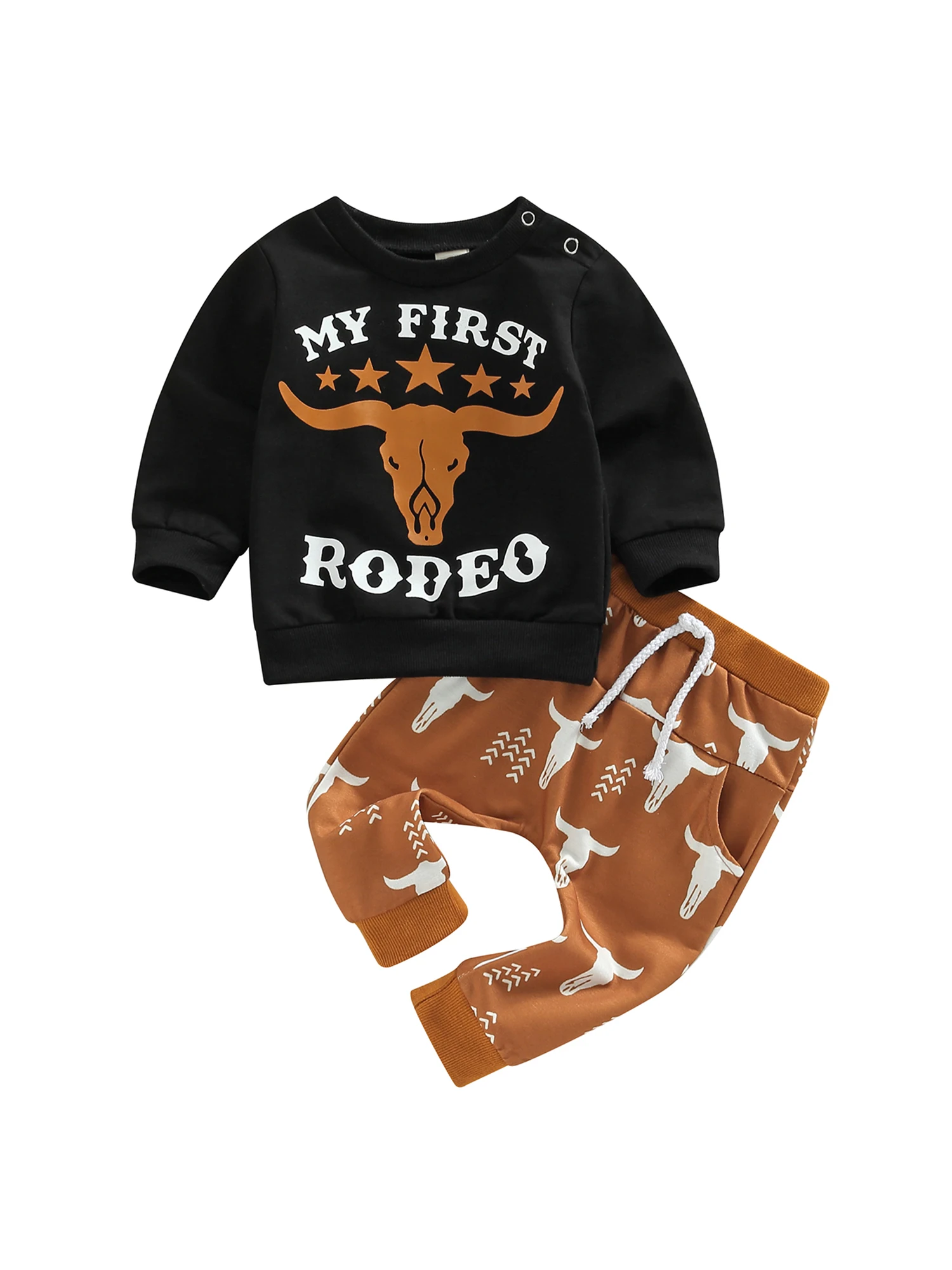 

Одежда для маленьких мальчиков, свитшот с длинным рукавом и круглым вырезом с коровьим принтом, длинные штаны для бега, Осень-зима, Западная искусственная кожа