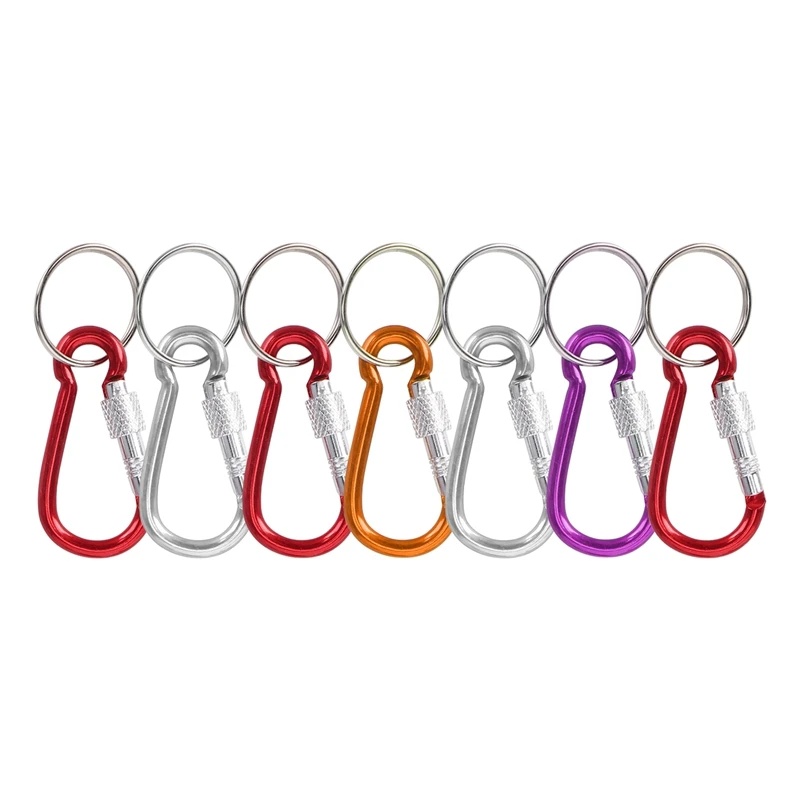 

7 Pcs 5# Screw Lock Mini Multicolor Aluminum Carabiner Hook w Keyring