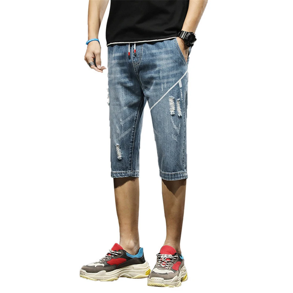 2022 Summer Men jeans Slim Denim Shorts Casual hole Fashion Loose Stretch All-Match Jeans Male High-End Brand Five-Point Pants