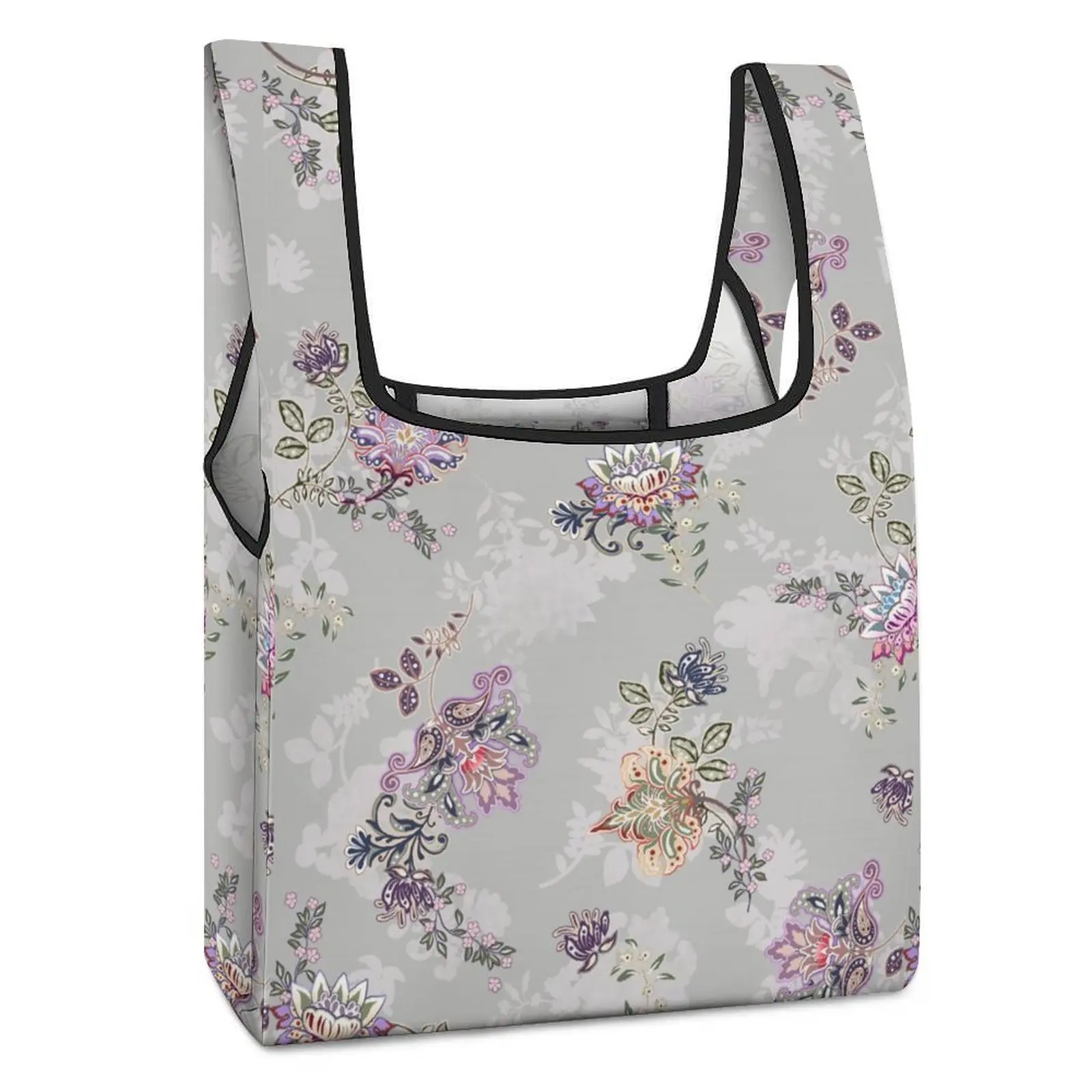 Customized Printed Color Blocked Tote Shopper Bag Ethnic Style Foldable Shopping Bag Handbag Straps for Crossbody Custom Pattern