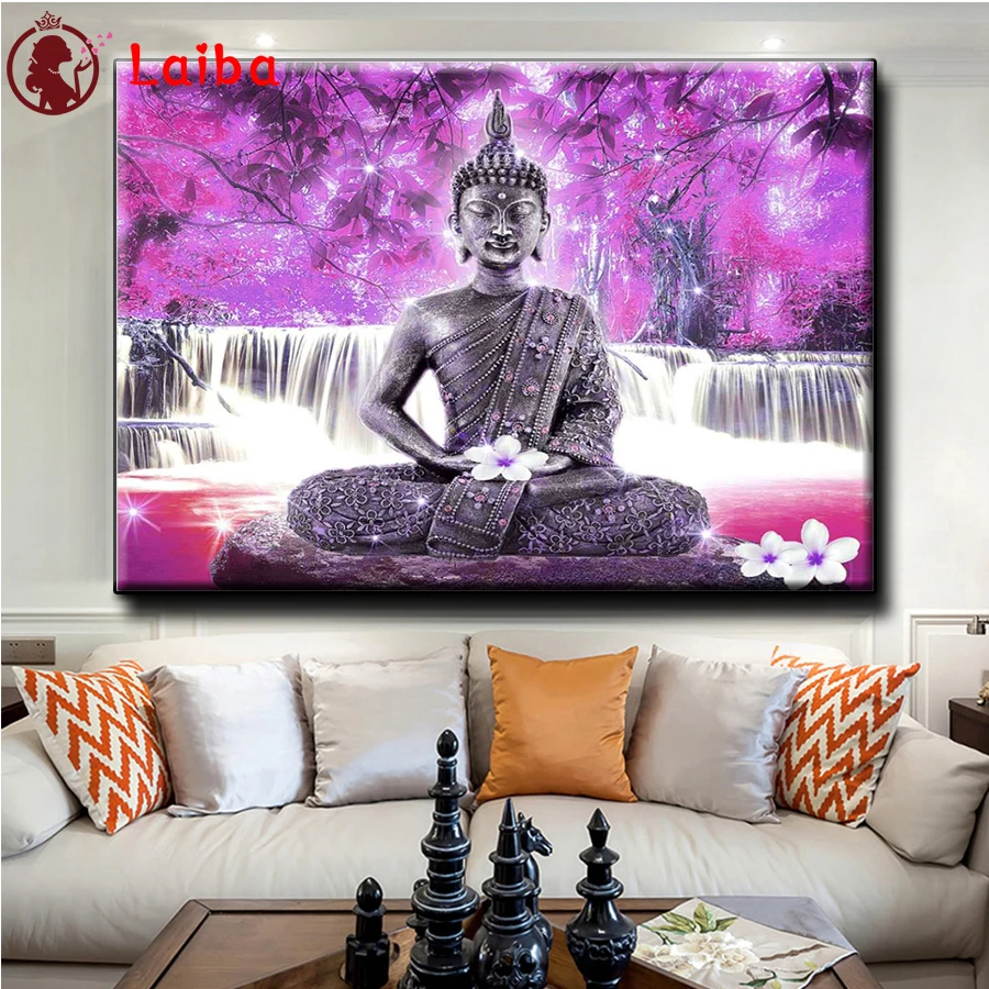 

DIY Diamond Painting religious buddha statue purple tree waterfall Diamond Mosaic Full Drill Square round Cross Stitch Decorate