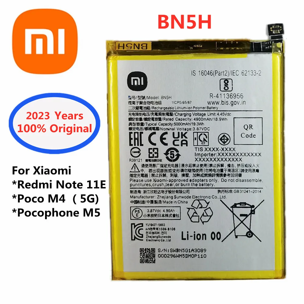 

Новинка 2023, аккумулятор BN5H для Xiaomi Redmi Note11E / POCO M4 5G/Pocophone M5, запасные части, Оригинальные аккумуляторы для телефона