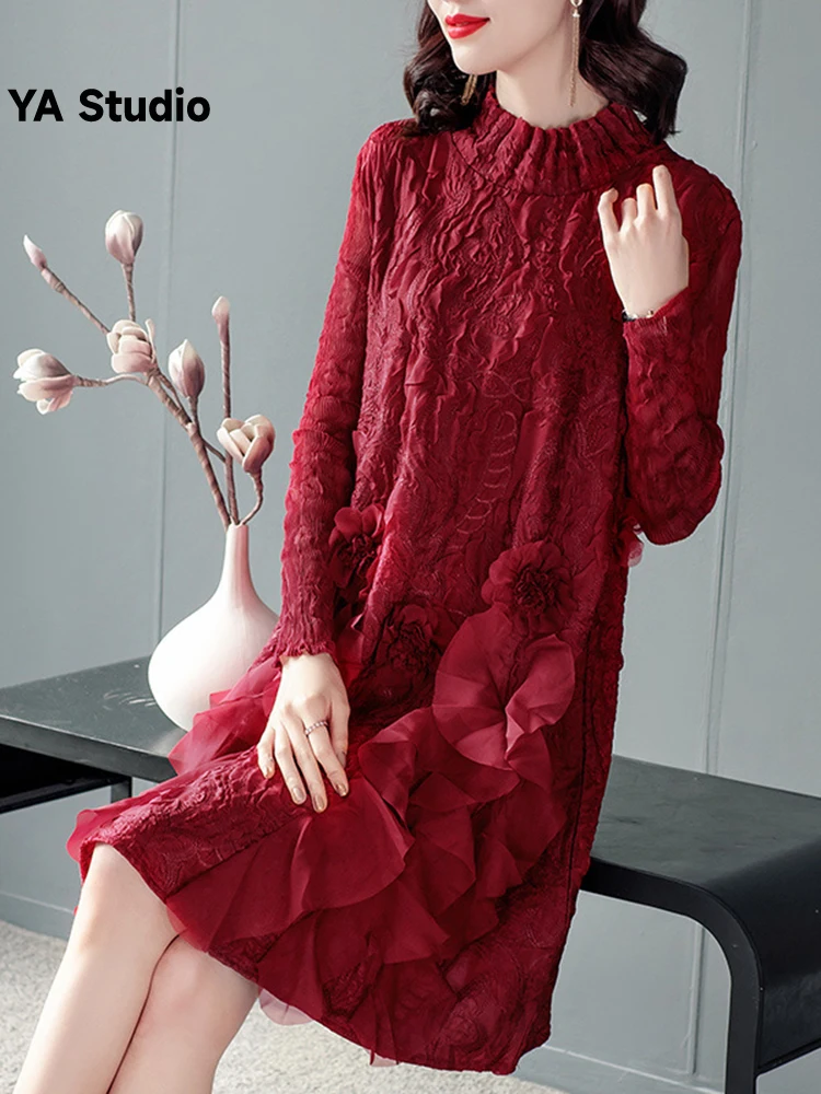 

Женское плиссированное платье [YA Studio], черное облегающее платье большого размера во французском стиле, со складками, лето-осень 2023