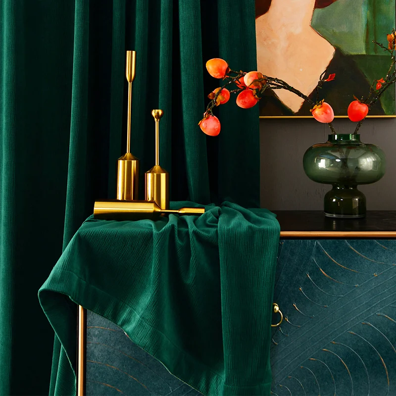 

Luxurious Thickening Solid Color Velvet American Dark Green Shading Dutch Velvet Velvet Curtains for Living Dining Room Bedroom
