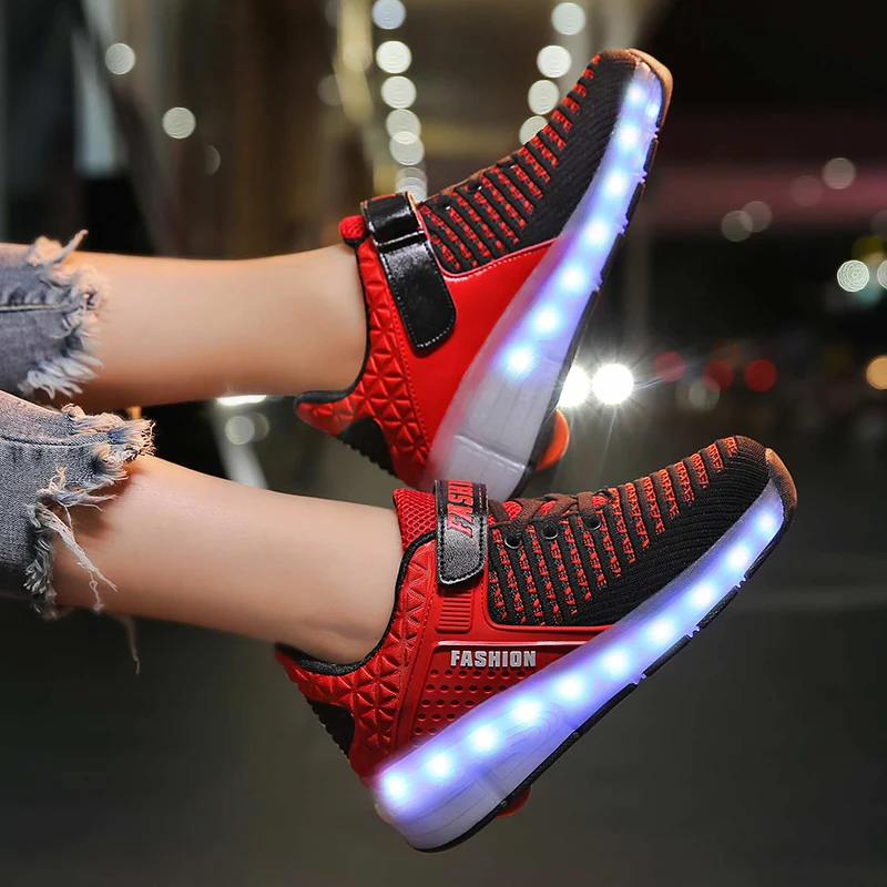

Children's luminous sneakers with wheels, children's skates with backlight, boys and girls' luminous LED shoes