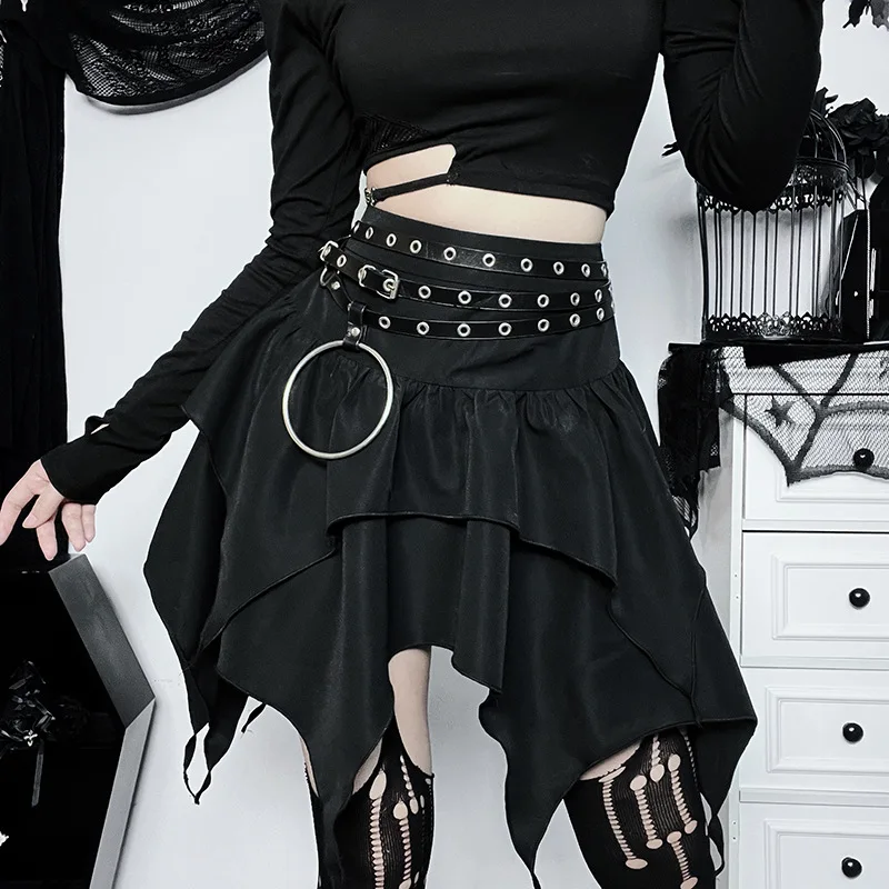 

2023 Fashion Irrgular Mini Black Skirt Harajuku Grunge Hip Hop Big Swing Skirt Gothic Cute Lolita Cake Mini Goth Dark Sexy Skirt