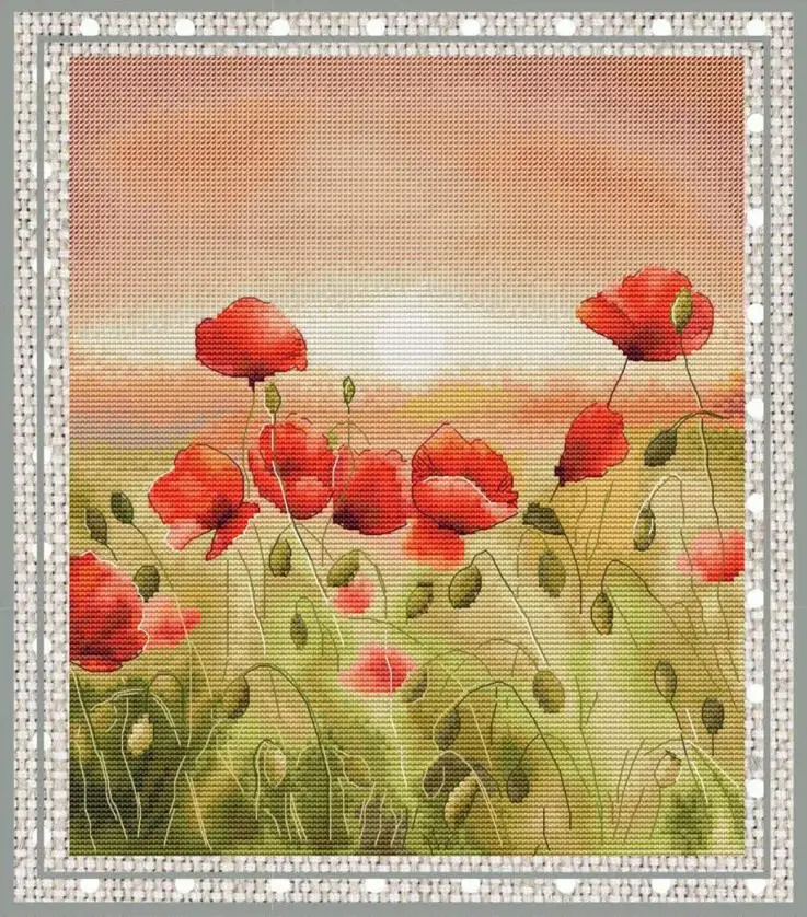 

Poppies under Poppies 33-38 Embroidery DIY 14CT Unprinted Arts Cross stitch kits Set Cross-Stitching Home Decor