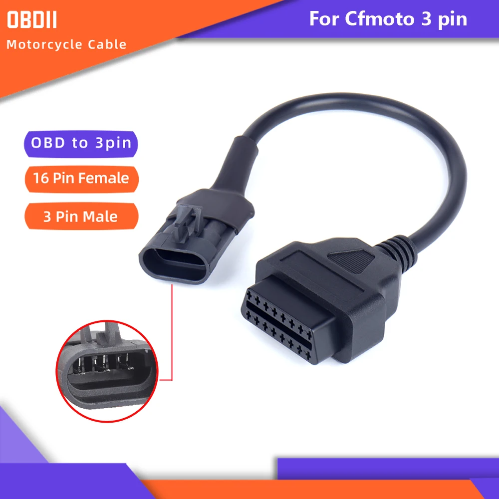 For Cfmoto 3pin OBD2 Motorcycle Diagnostic Cable Motorbike 3 pin To 16pin OBD Adapter Connector