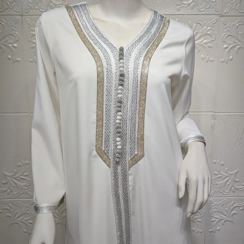 Eid Fashion Nida Muslim Sets Two Pieces Dress  Abaya Jalabiya for Women White Summer V Neck Party Moroccan Kaftan Dubai  Clothes