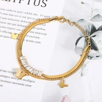 korean fashion butterfly bracelet for women double layer zirconia pendant snake chain bangle shiny luxury party jewelry gifts