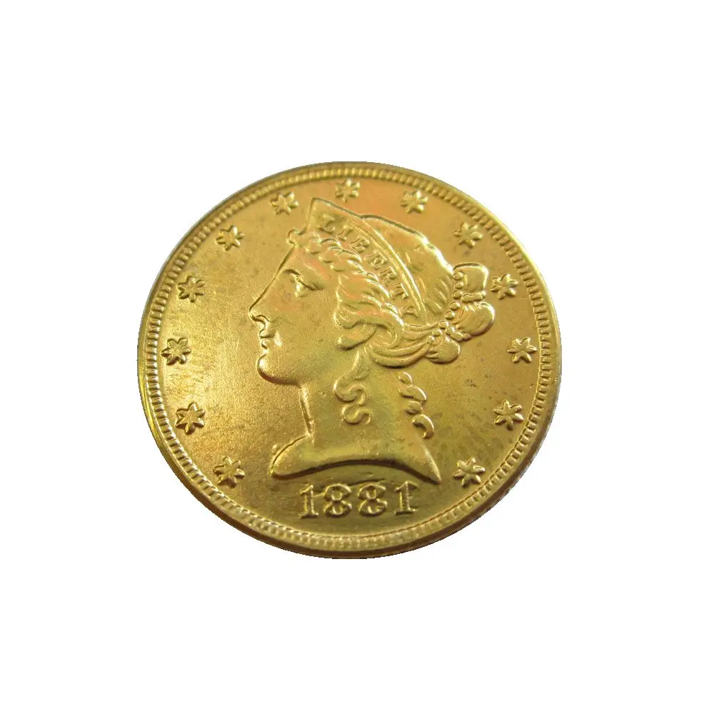 

Копия монеты с головой свободы США 1881 P, CC, S $5 позолоченные (половина Eagles)