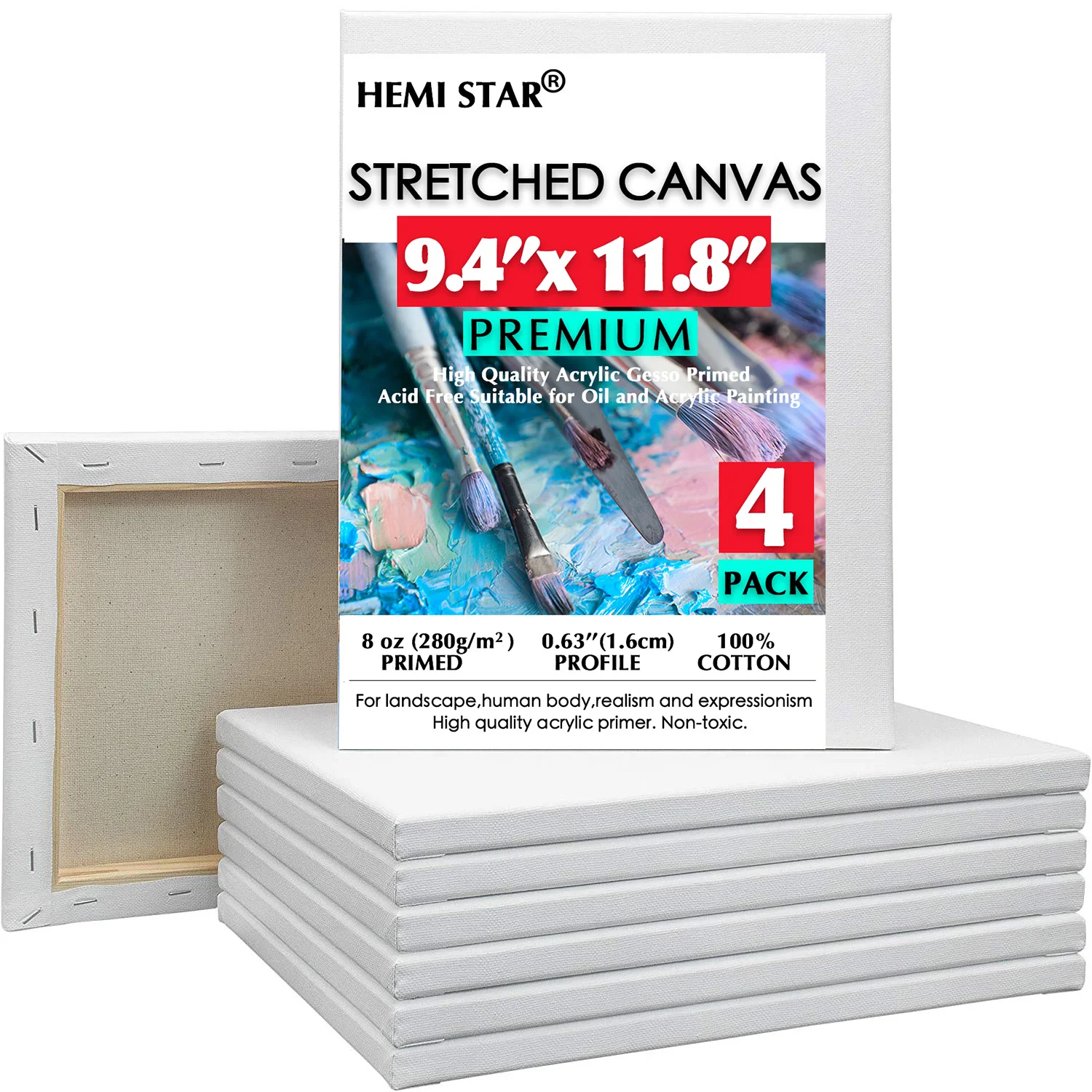 

4 Pack Stretched Canvas for Painting 9.4x11.8 inch,24x30cm Primed White 100% Cotton Artist Blank Canvas Board 8 oz Gesso-Primed