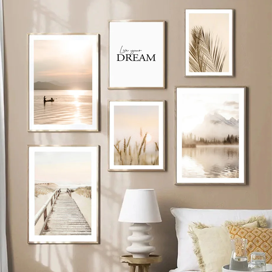 Бохо природный пейзаж озеро волна Пальма Фреска скандинавские стены Искусство