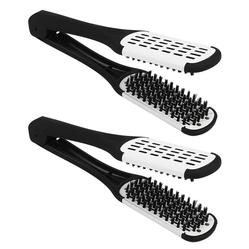 

2X Professional Straightening Brush Hairdressing Tool Double-Sided Brush Hair Straightening