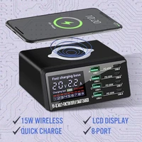 8-Port LCD Quick Charge USB Charger Wireless Charger USB Fast Charger for iPhone Pro MacBook Air Samsung S20 Xiaomi