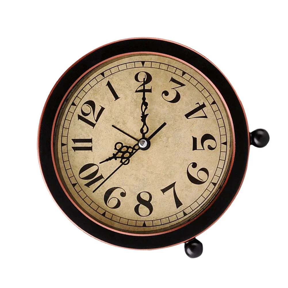 

Clock Alarm Vintage Desk Bedside Silent Retro Clocks Bedroom Mute Tabletop Decor Desktop Living Room Round Household Decorative