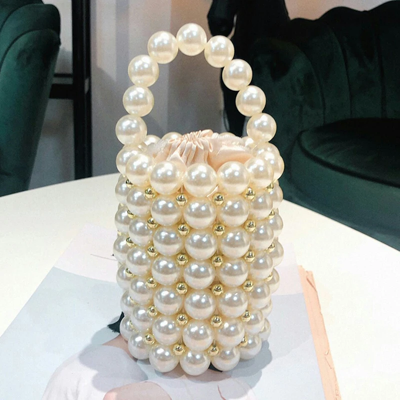 Роскошная жемчужная женская сумка тканая сумка-ведро с бисером вечерняя верхней