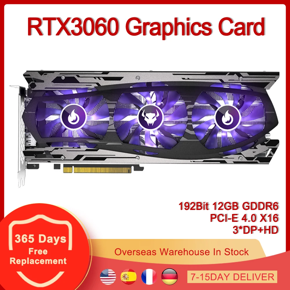 

YESTON RTX3060 Graphics Card PCI-E 4.0 X16 192Bit 12GB GDDR6 Video Card HD 3 DisplayPort for NVIDIA GeForce RTX 3060 12G 192 Bit
