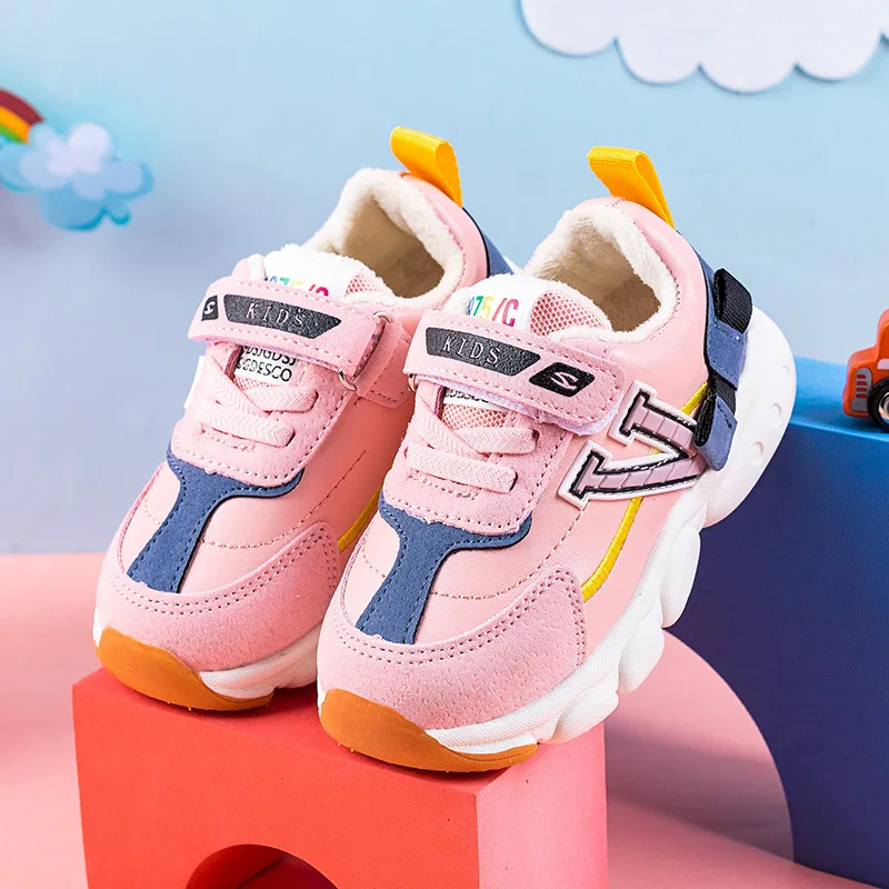 

Sneakers New Baby Toddler Shoes Girls Two Cotton Autumn And Winter New Tide Boys Plus Velvet Sports One Generation