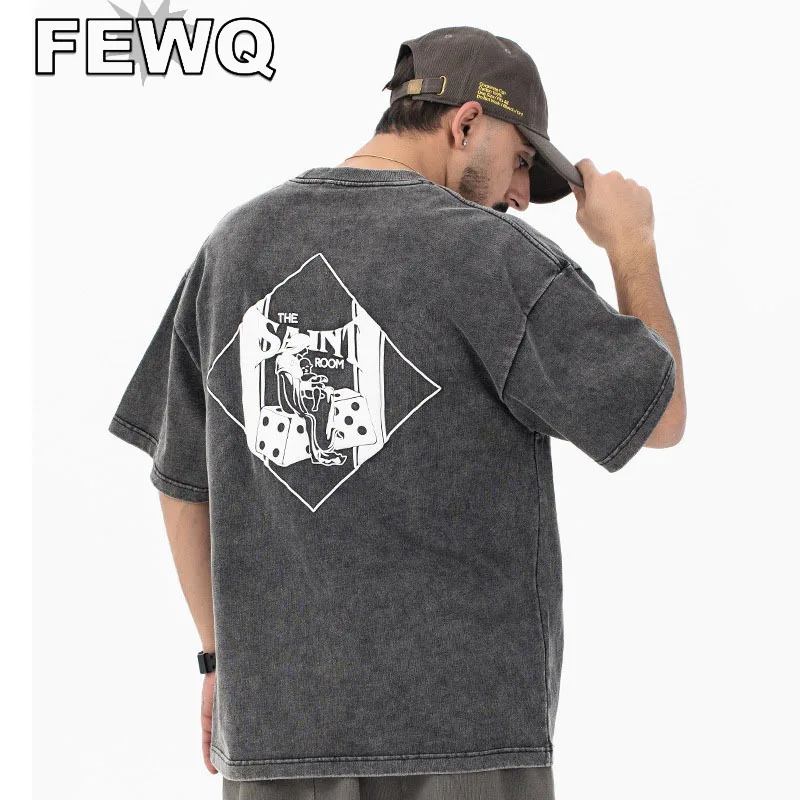 

Мужская футболка с коротким рукавом и круглым вырезом FEWQ, Повседневная футболка в американском стиле с принтом в виде пены, Винтажная футболка, весна 2023, новинка 24B1141